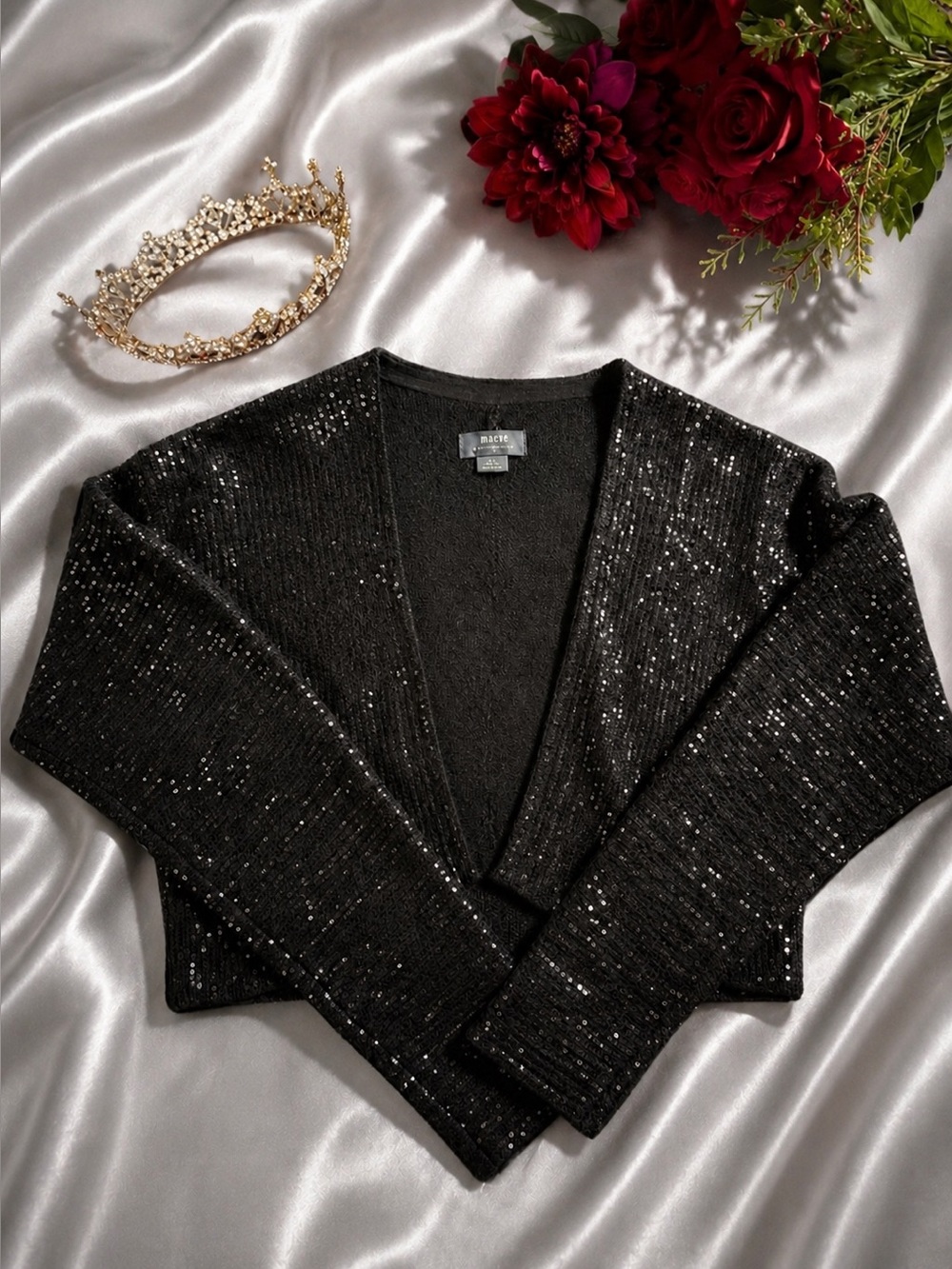 Anthropologie Maeve Black Sequin Cropped Sweater — XS/S